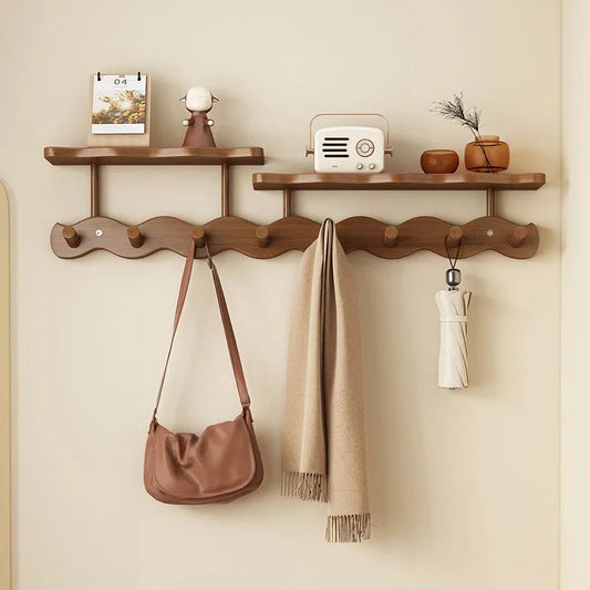 HomeHaven Wall Organizer – Wooden Shelf with Hanging Hooks