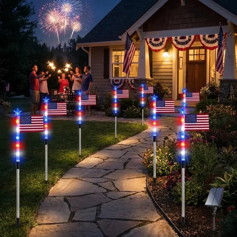 Solar American Flag Pathway Lights