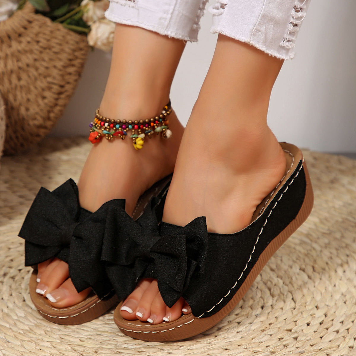 Women's Peep-Toe Wedge Slide Sandals