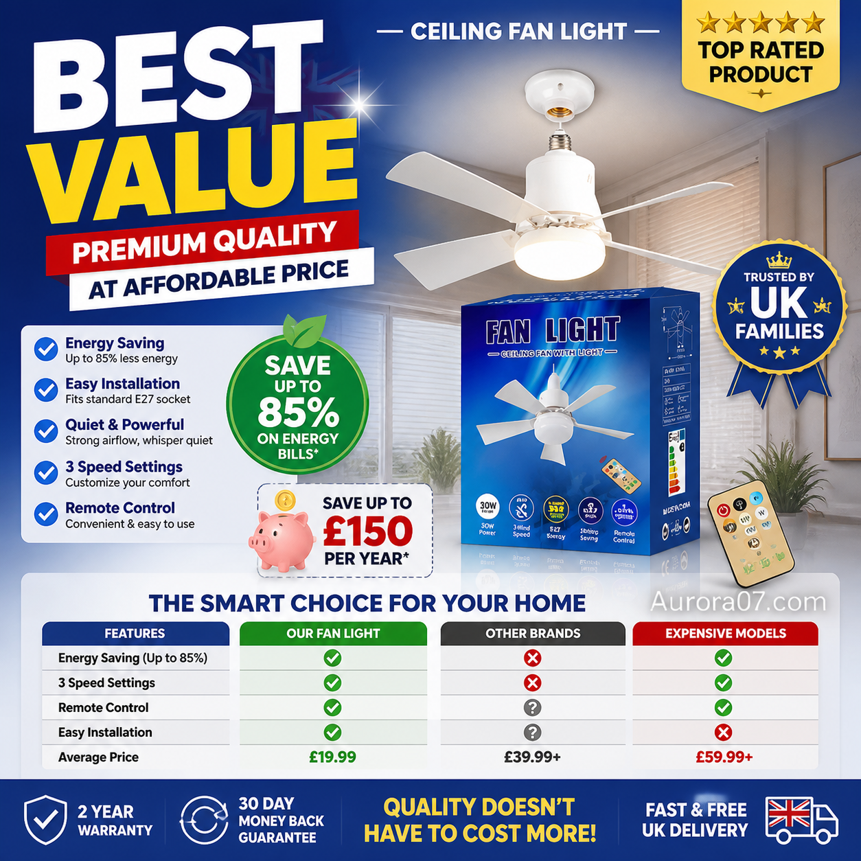 Smart LED Ceiling Fan Light
