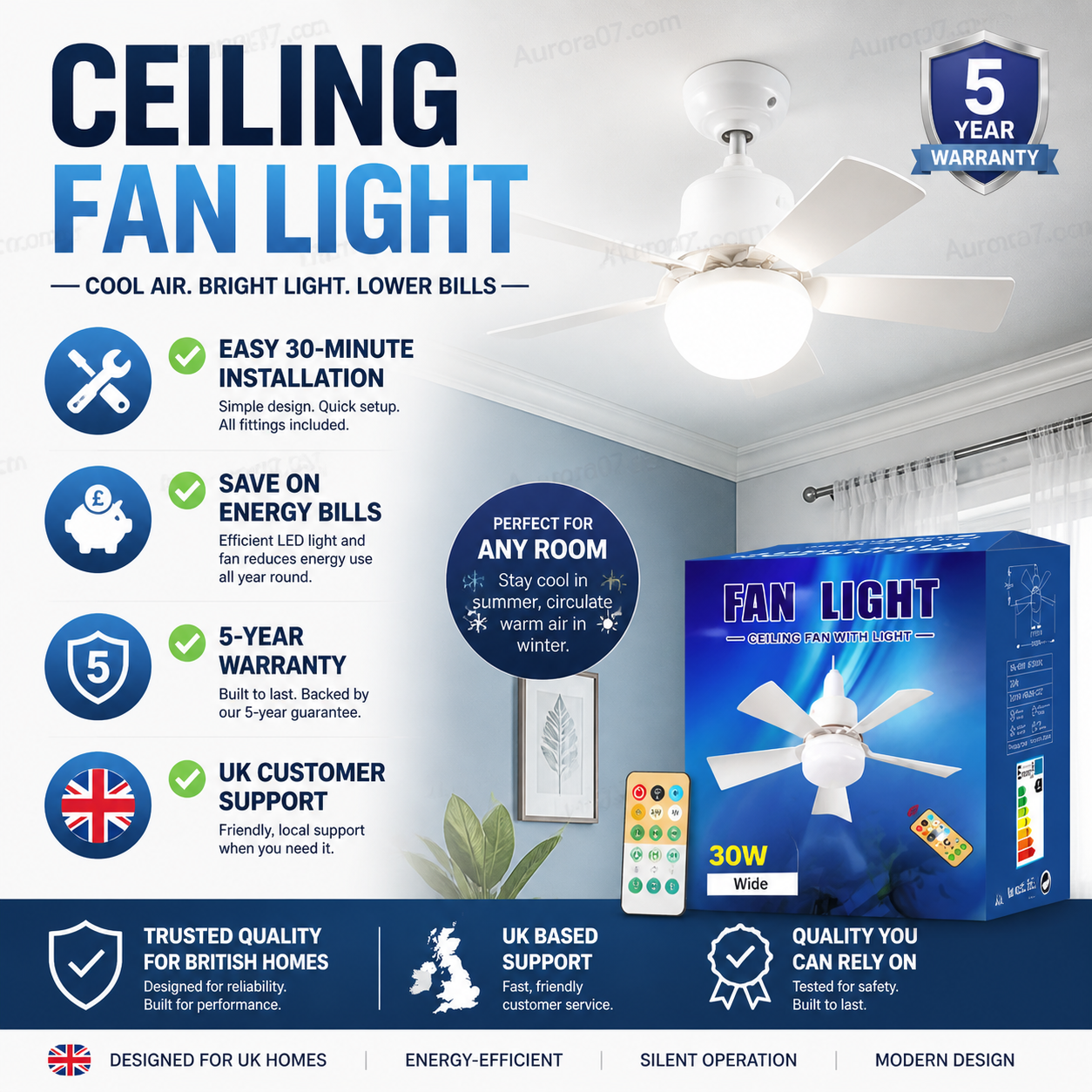 Smart LED Ceiling Fan Light