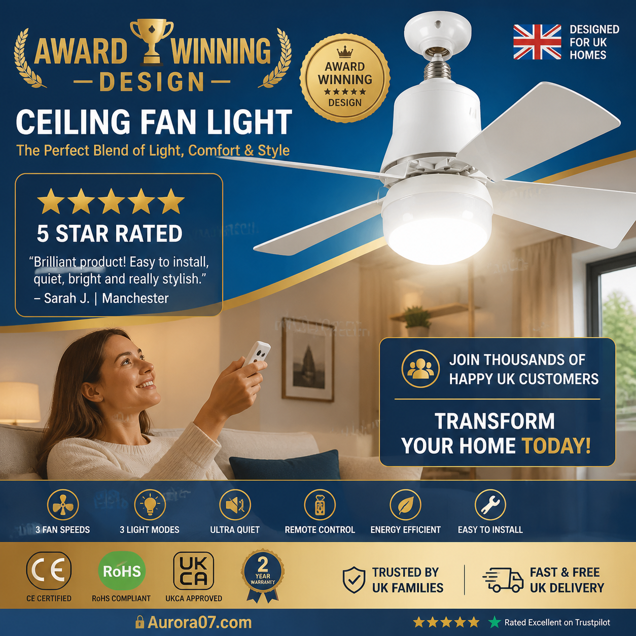 Smart LED Ceiling Fan Light