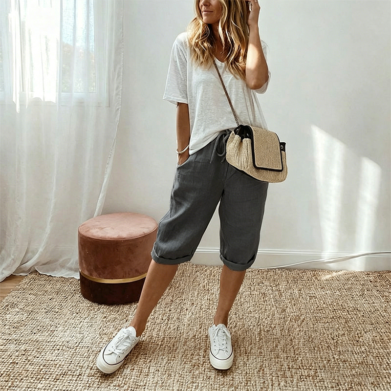 Women's Casual Cotton Linen Capris