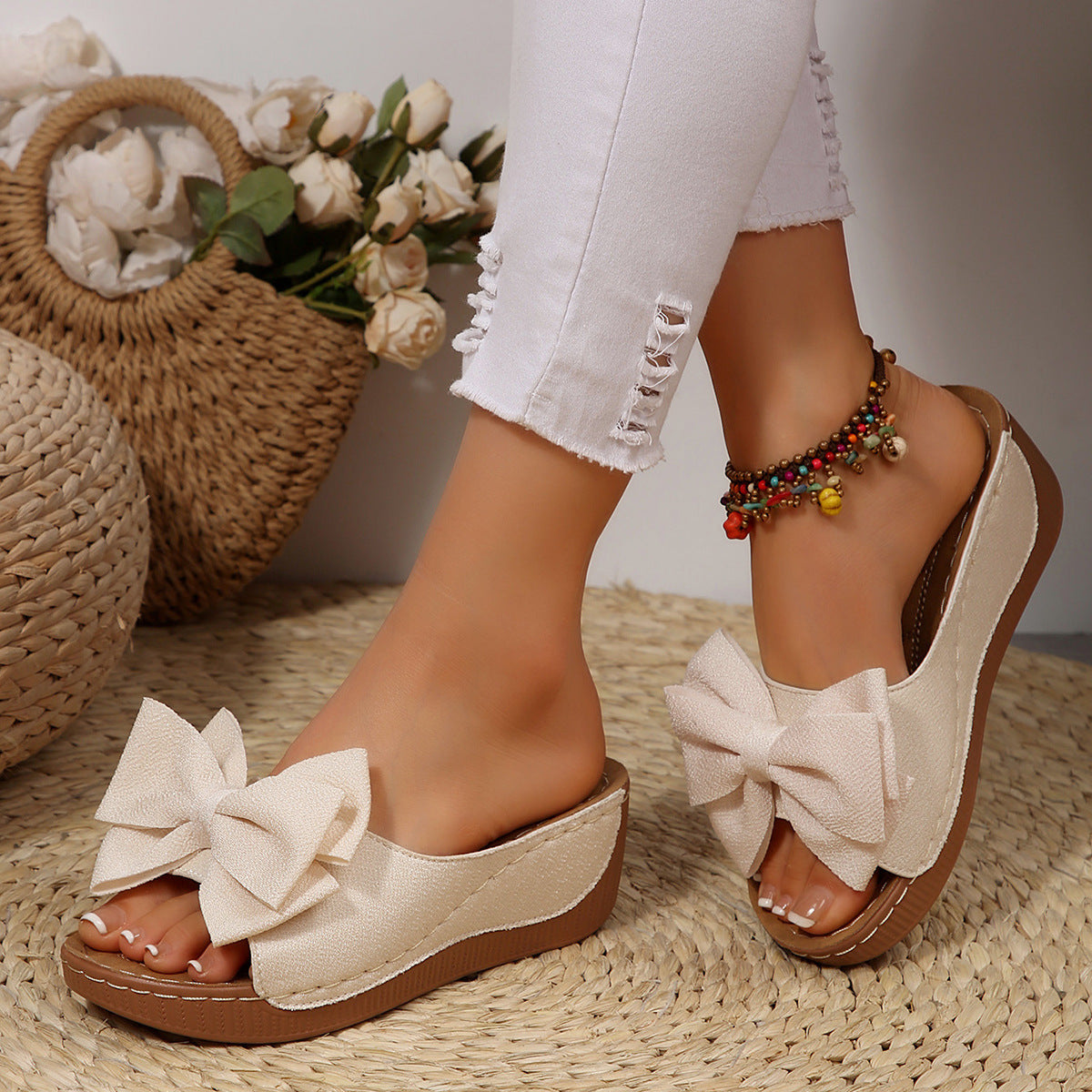 Women's Peep-Toe Wedge Slide Sandals