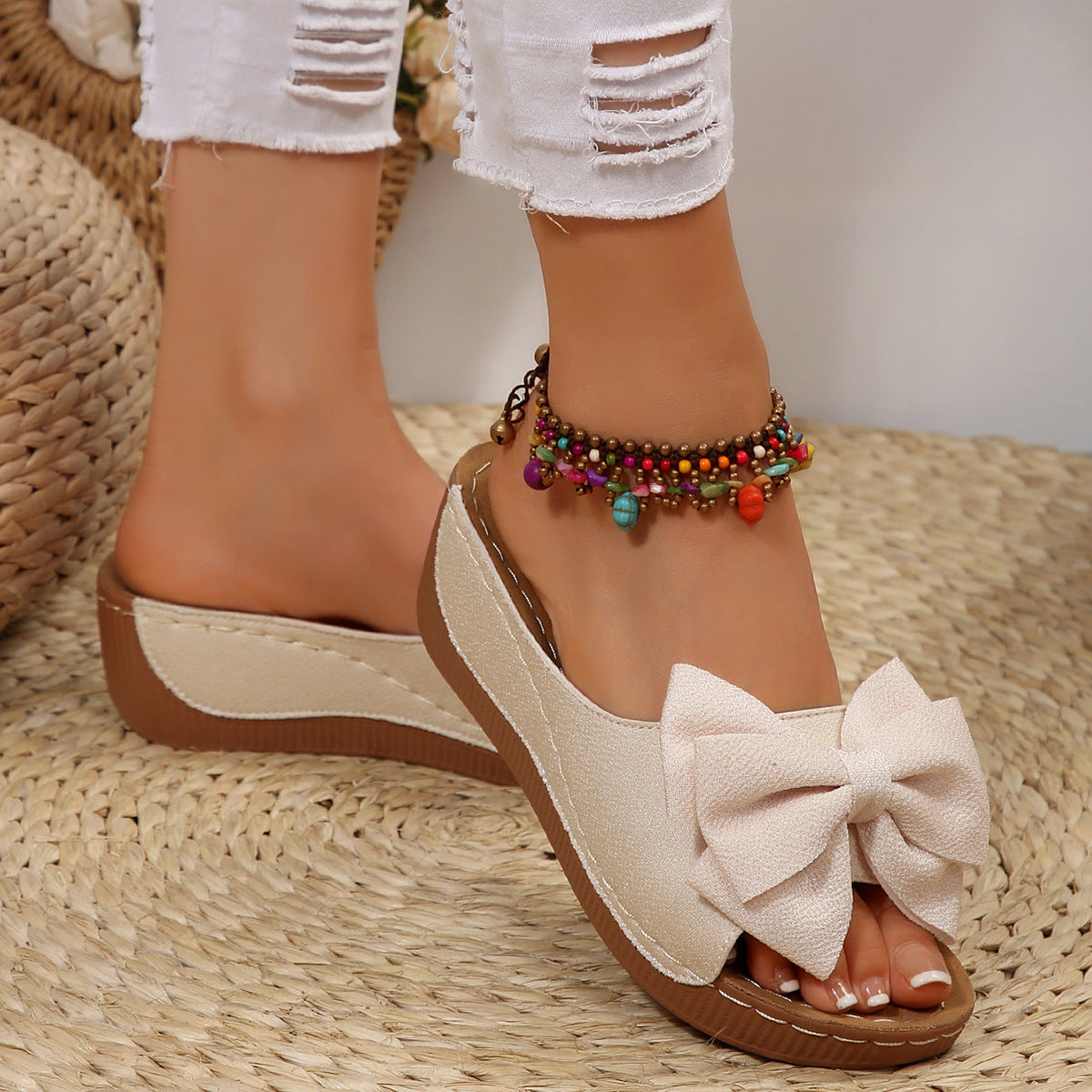 Women's Peep-Toe Wedge Slide Sandals