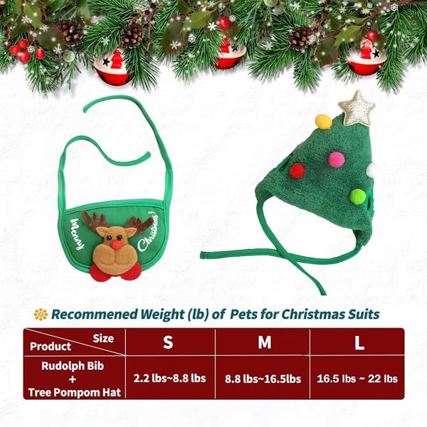 MerryPaws Holiday Hat + Bib Set