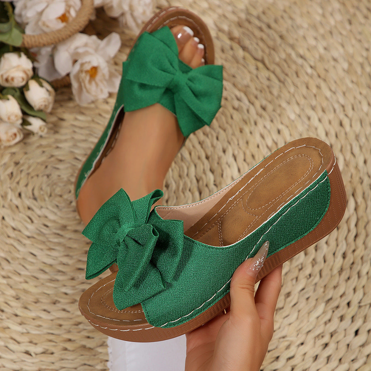 Women's Peep-Toe Wedge Slide Sandals
