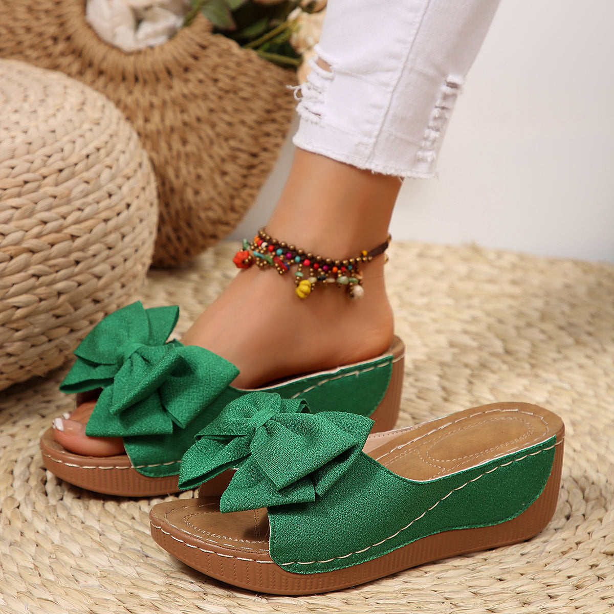 Women's Peep-Toe Wedge Slide Sandals