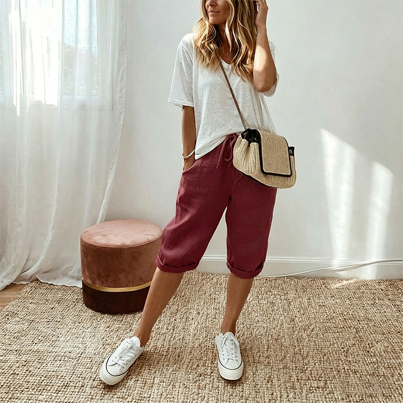 Women's Casual Cotton Linen Capris