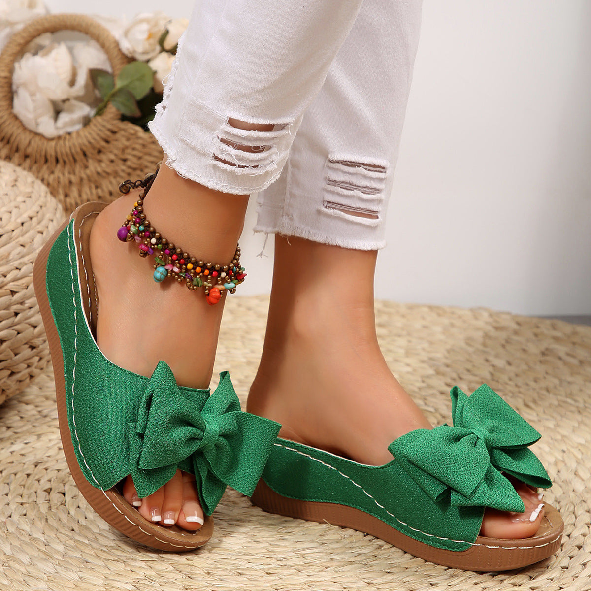 Women's Peep-Toe Wedge Slide Sandals