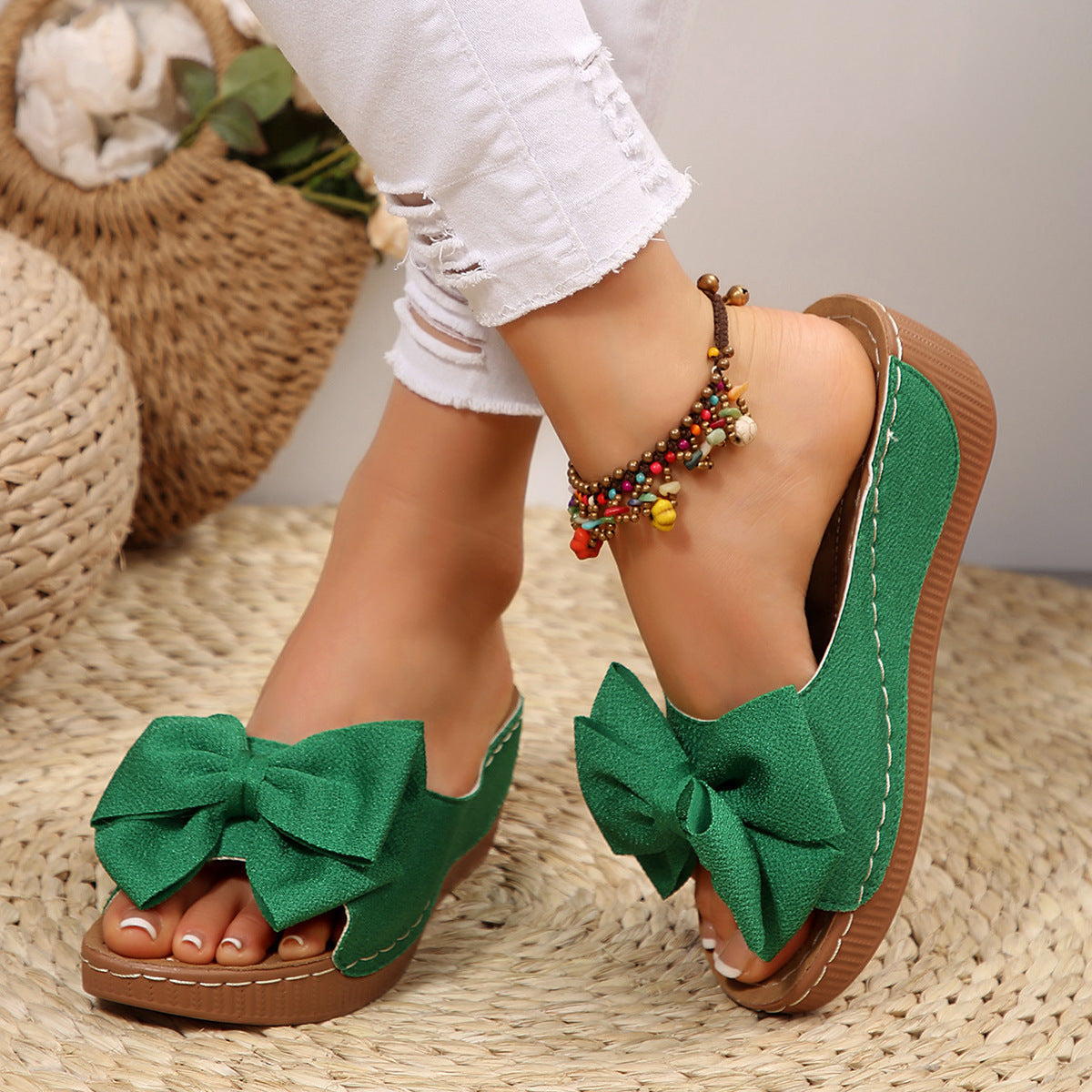 Women's Peep-Toe Wedge Slide Sandals