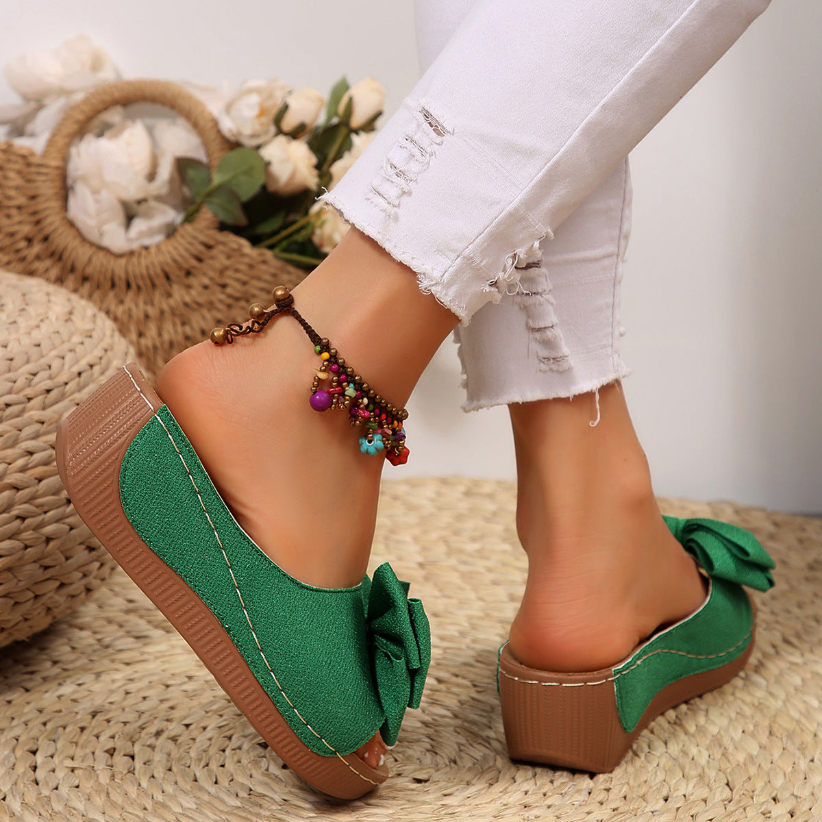 Women's Peep-Toe Wedge Slide Sandals