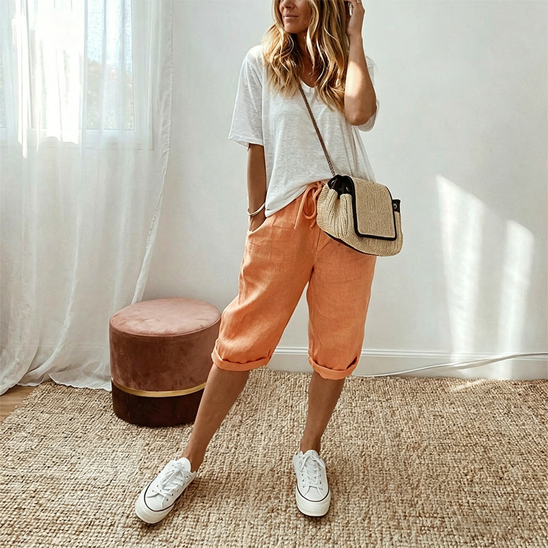 Women's Casual Cotton Linen Capris