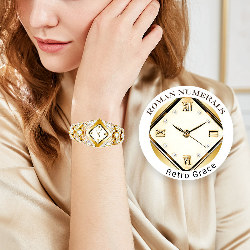 Retro Quartz Watch with Rhinestones