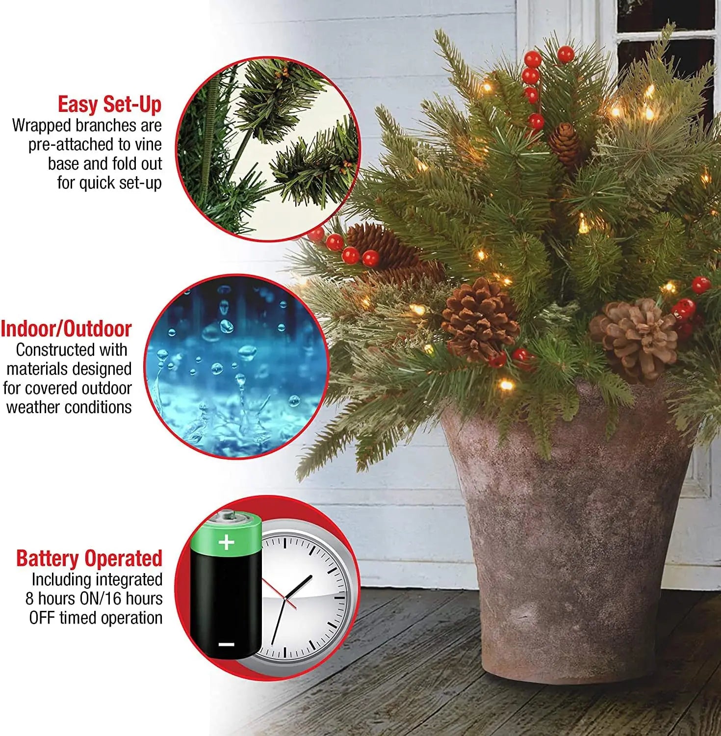 GlowPine Pre-Lit Christmas Urn Filler