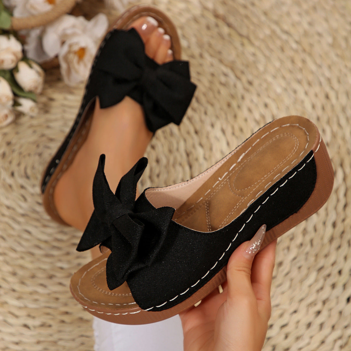 Women's Peep-Toe Wedge Slide Sandals