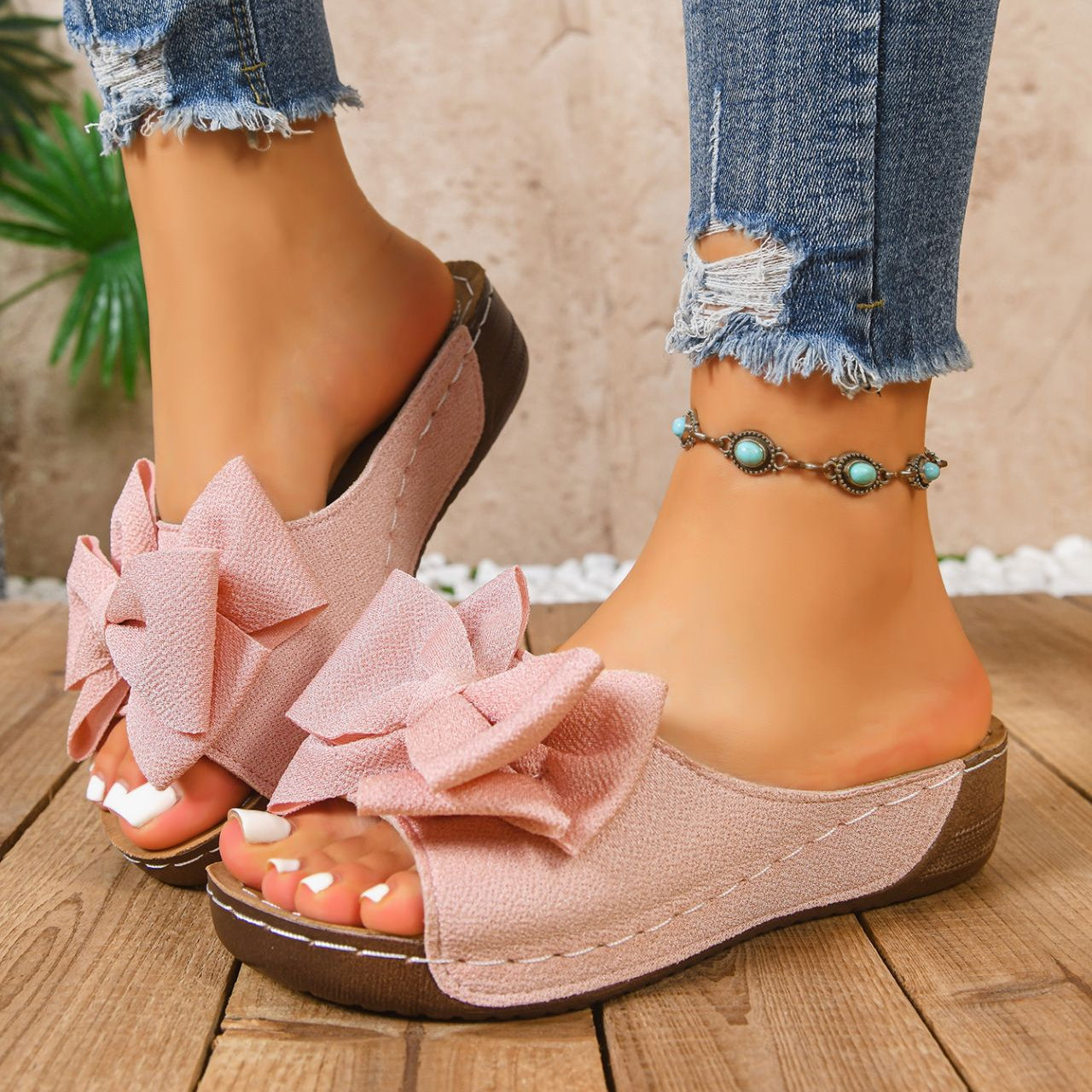 Women's Peep-Toe Wedge Slide Sandals
