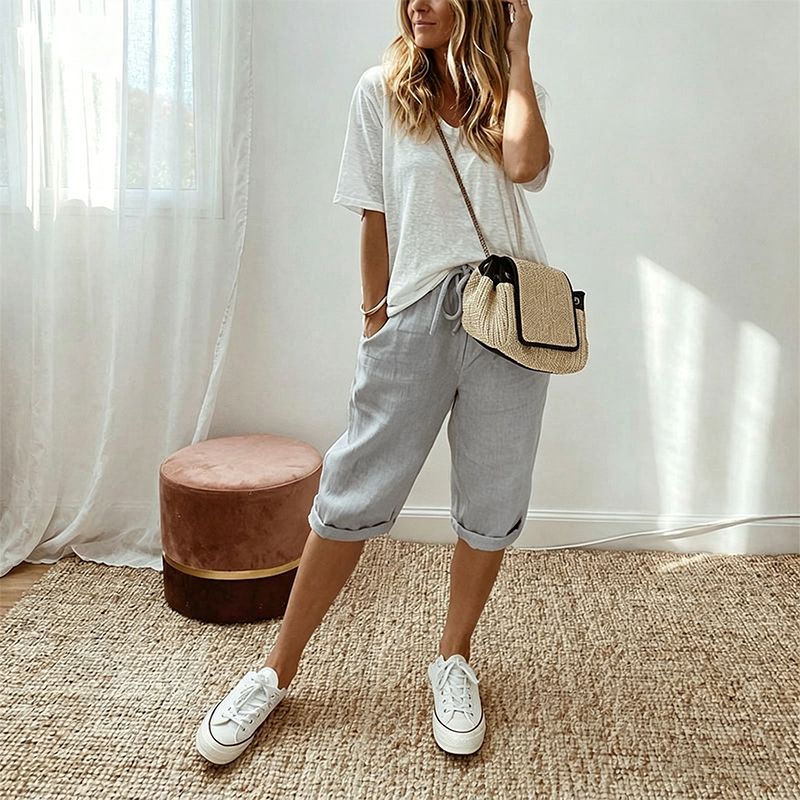 Women's Casual Cotton Linen Capris