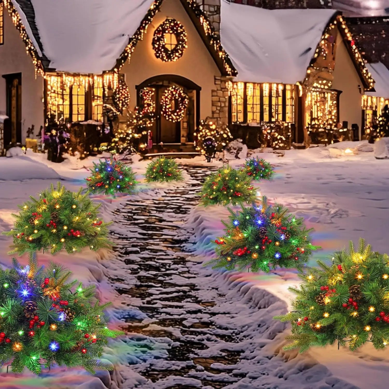 GlowPine Pre-Lit Christmas Urn Filler