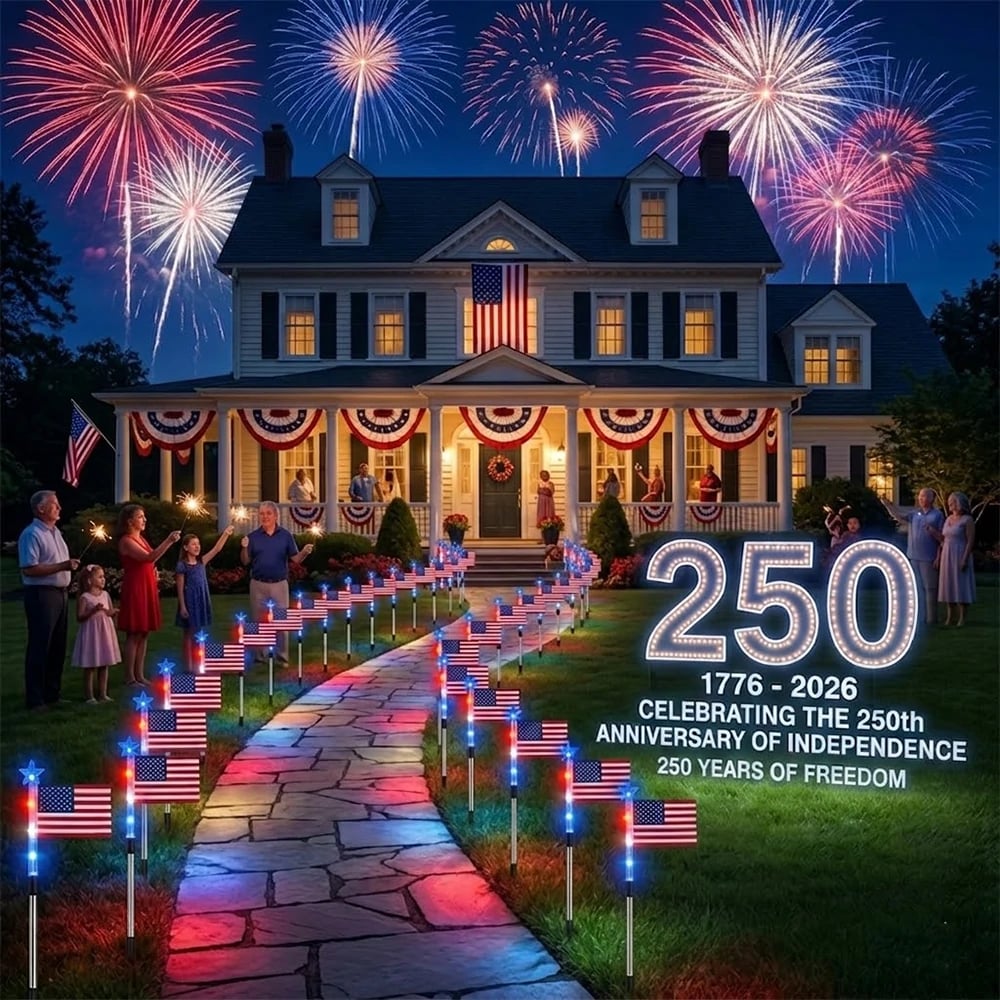 Solar American Flag Pathway Lights