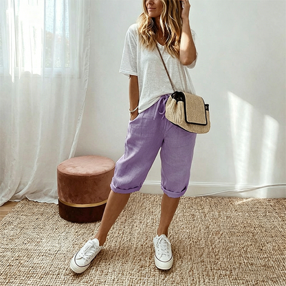 Women's Casual Cotton Linen Capris