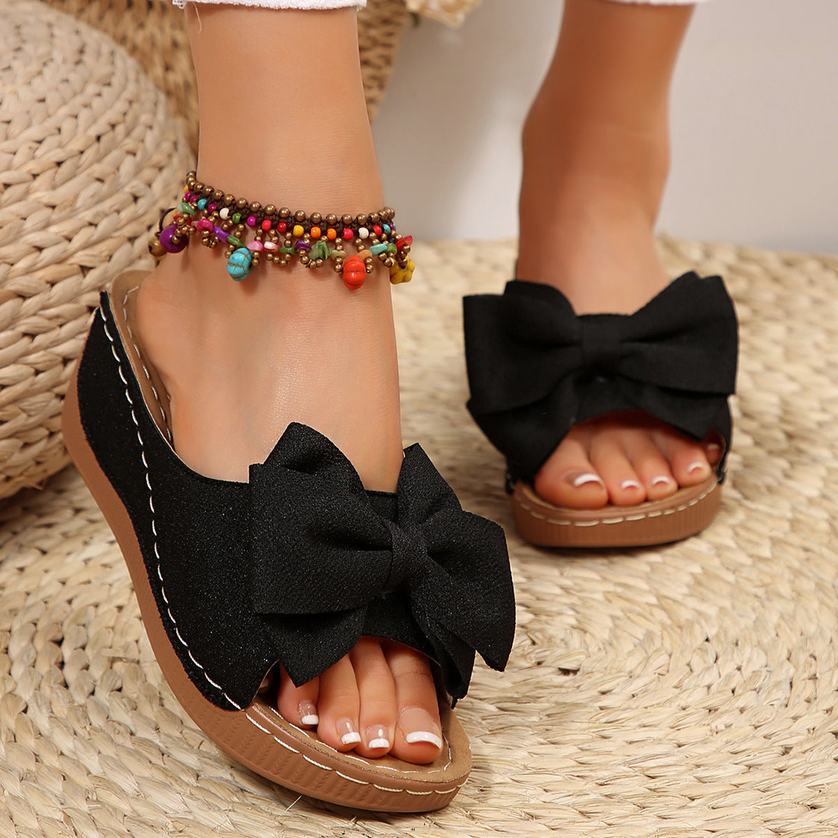 Women's Peep-Toe Wedge Slide Sandals