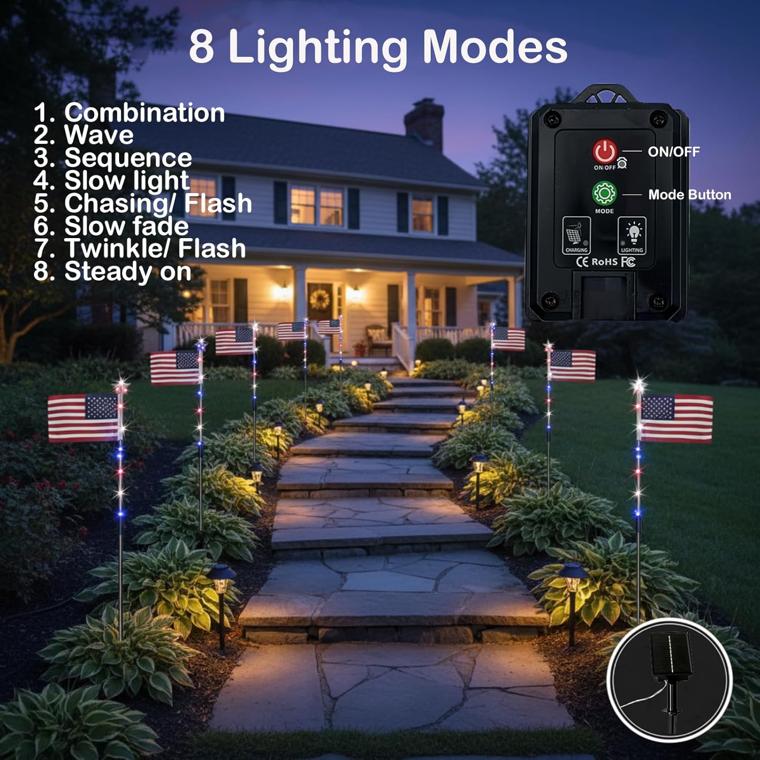 Solar American Flag Pathway Lights
