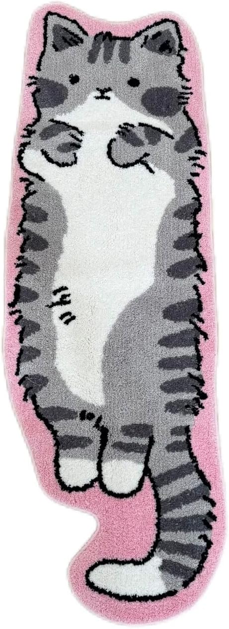 Pink Gray Cat Rug