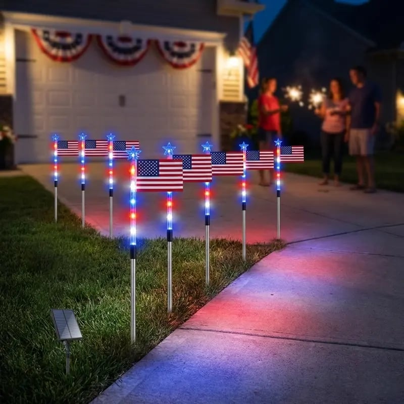Solar American Flag Pathway Lights