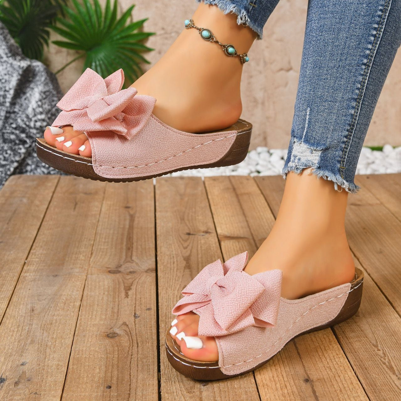Women's Peep-Toe Wedge Slide Sandals