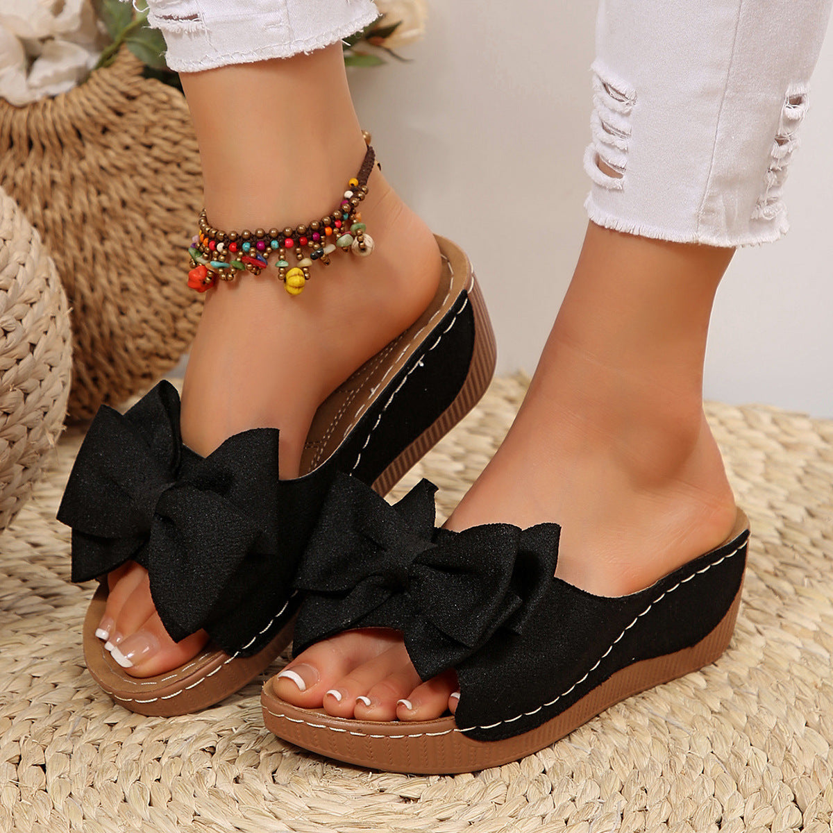 Women's Peep-Toe Wedge Slide Sandals
