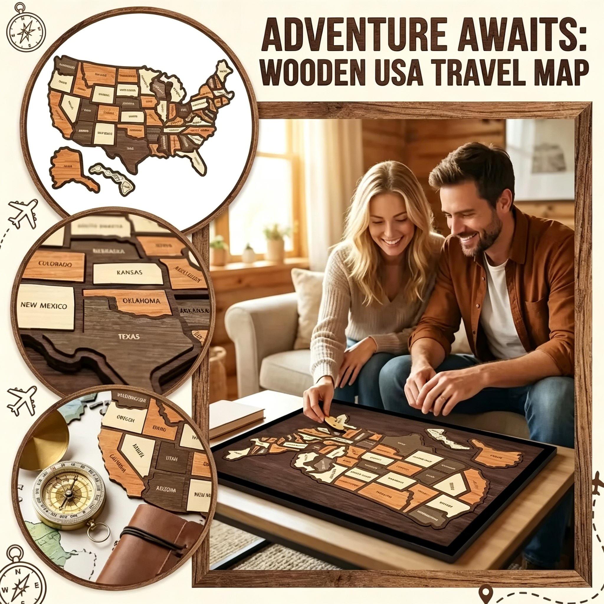 Wooden USA Travel Map Puzzle