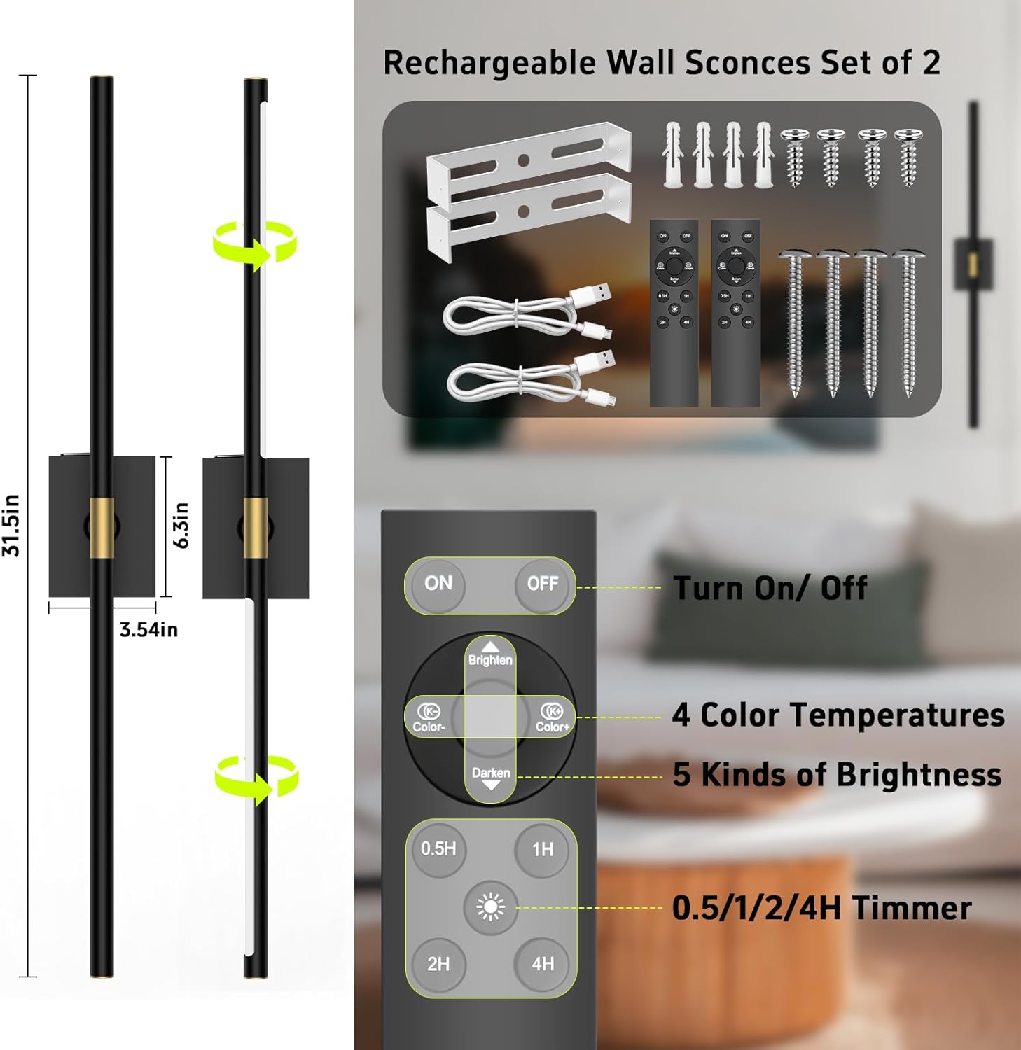 Rechargeable Sconces Set of 2