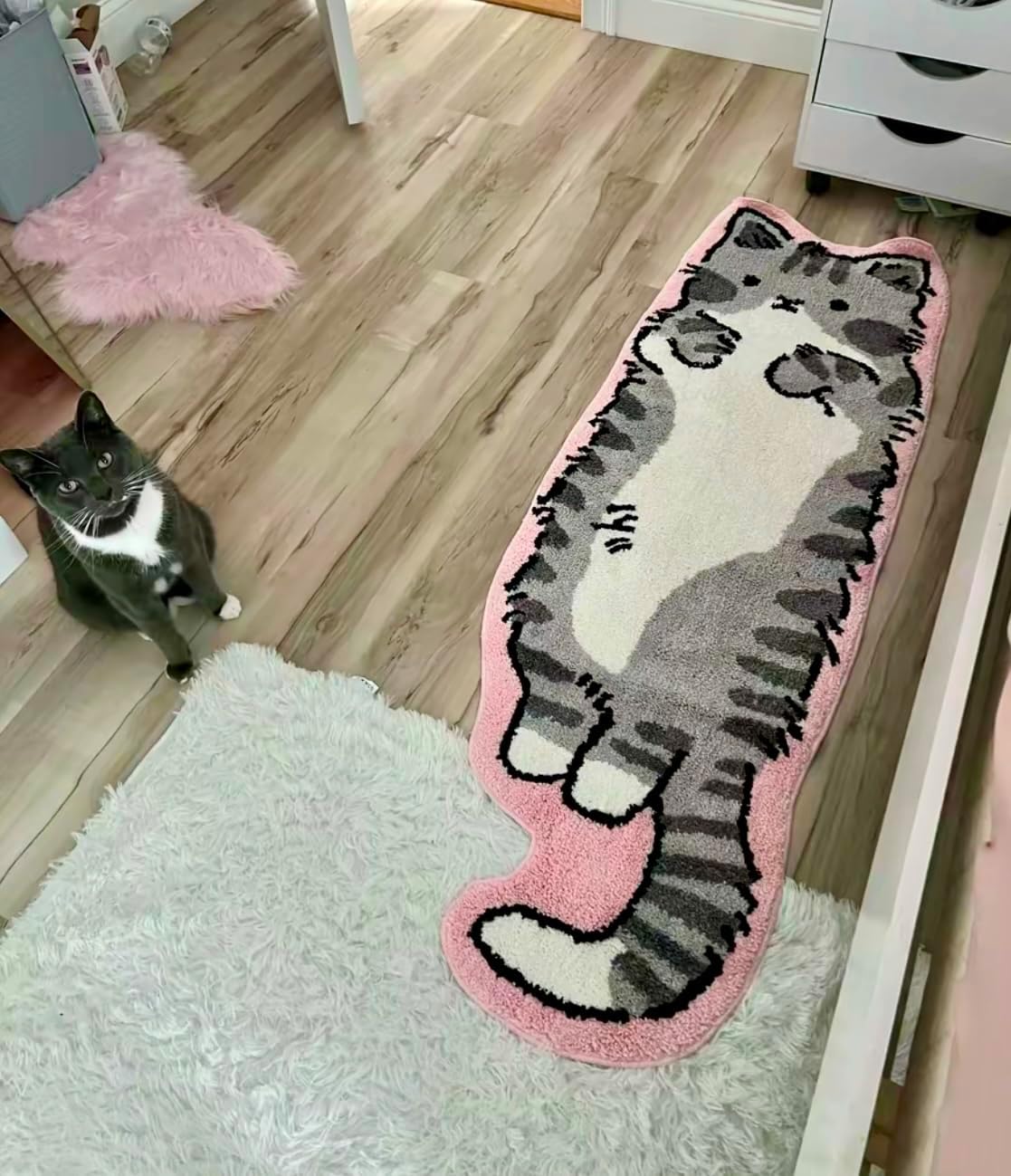 Pink Gray Cat Rug