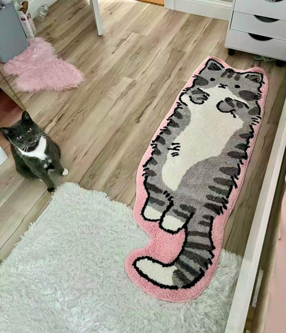 Pink Gray Cat Rug