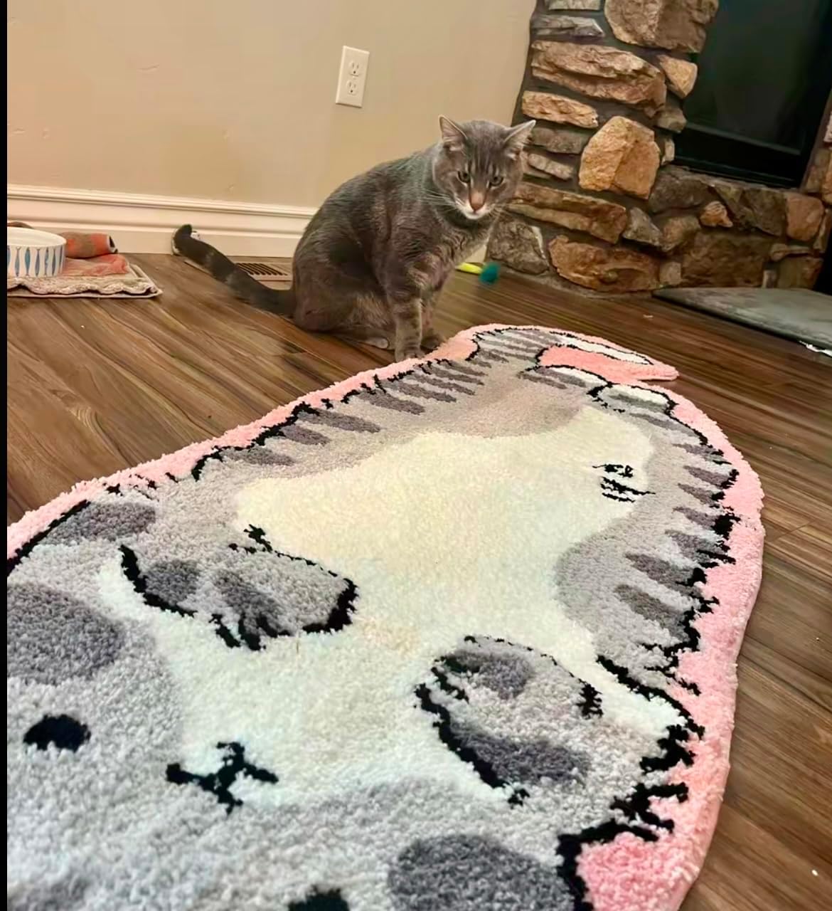 Pink Gray Cat Rug