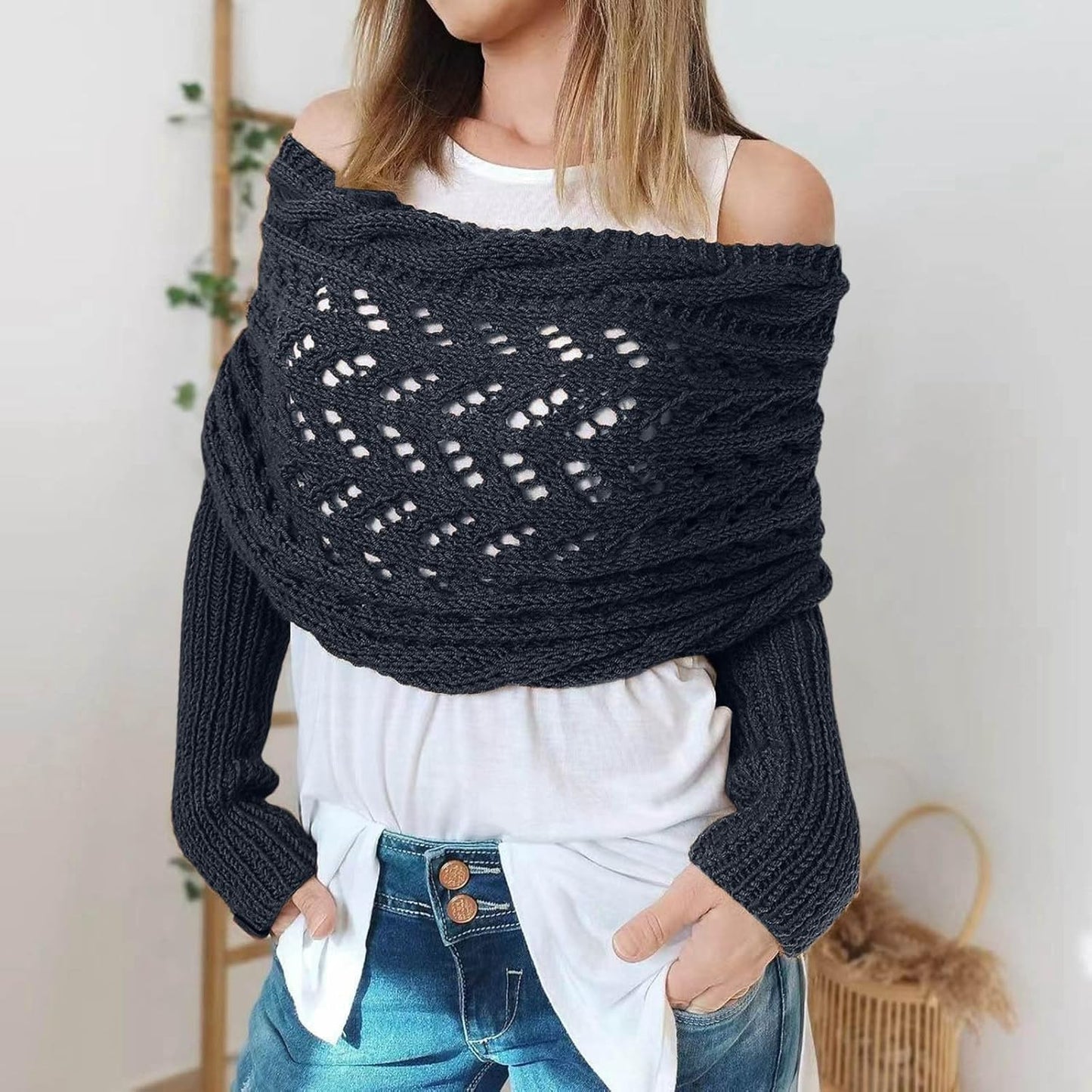 1 Size Fits ALL - Knitted Sleeve Shawl