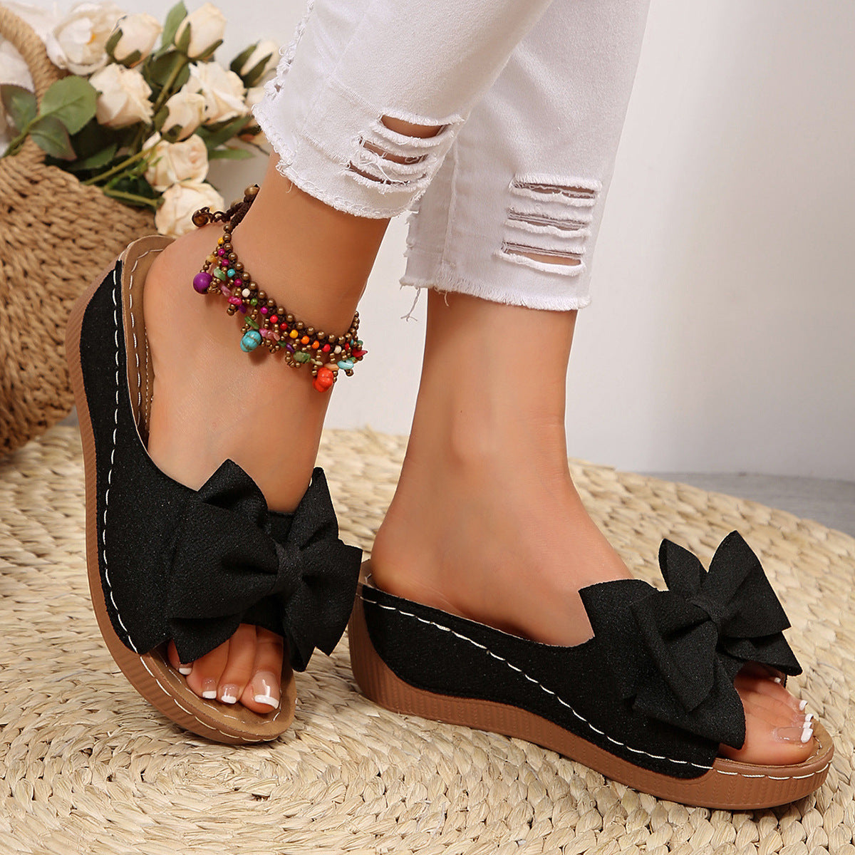 Women's Peep-Toe Wedge Slide Sandals