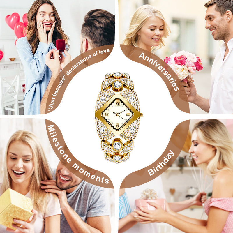 Retro Quartz Watch with Rhinestones