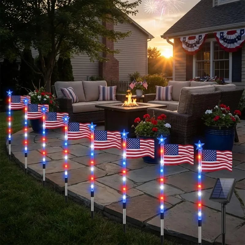 Solar American Flag Pathway Lights