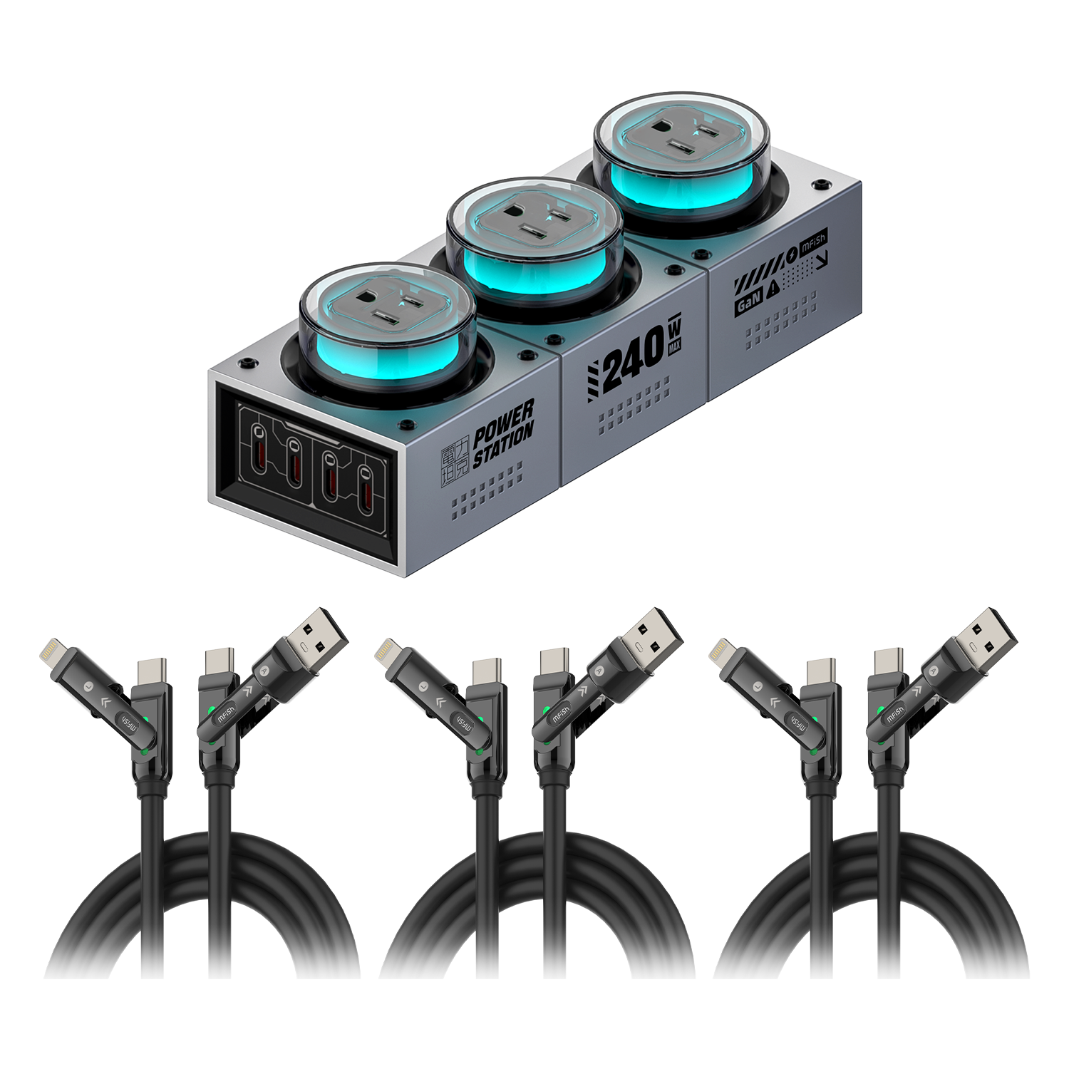 PowerForge 7-in-1 GaN Charging Hub (240W USB-C + AC Power)