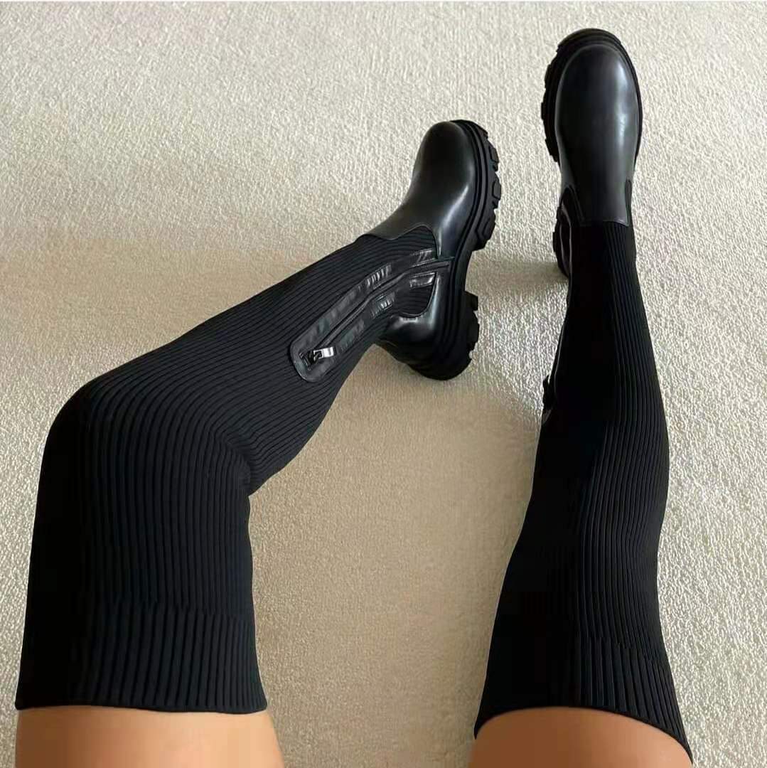 Knit Over-the-Knee Platform Boots