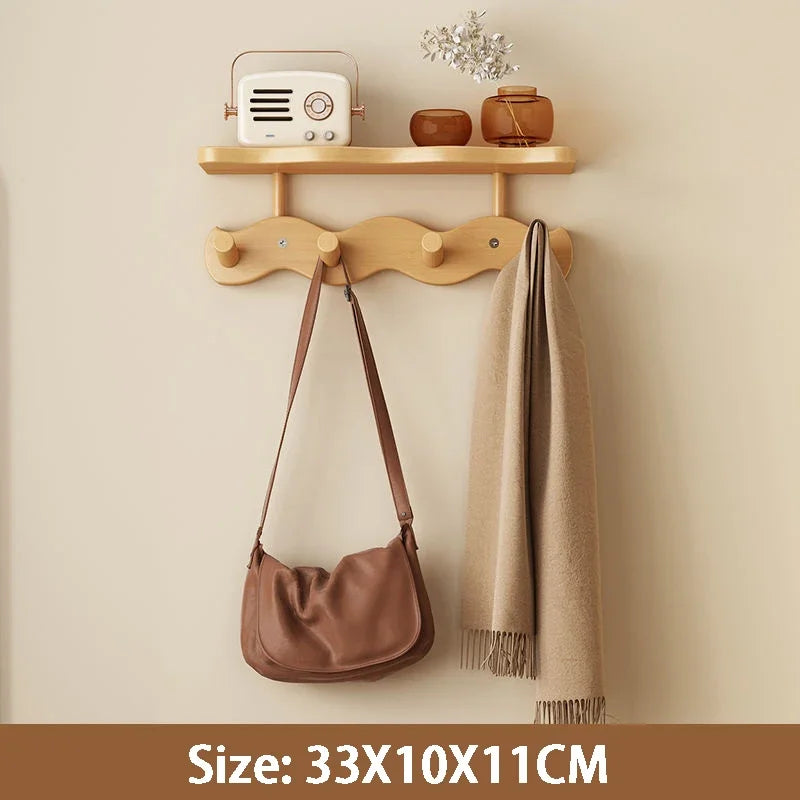 HomeHaven Wall Organizer – Wooden Shelf with Hanging Hooks