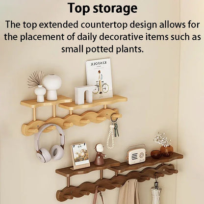 HomeHaven Wall Organizer – Wooden Shelf with Hanging Hooks