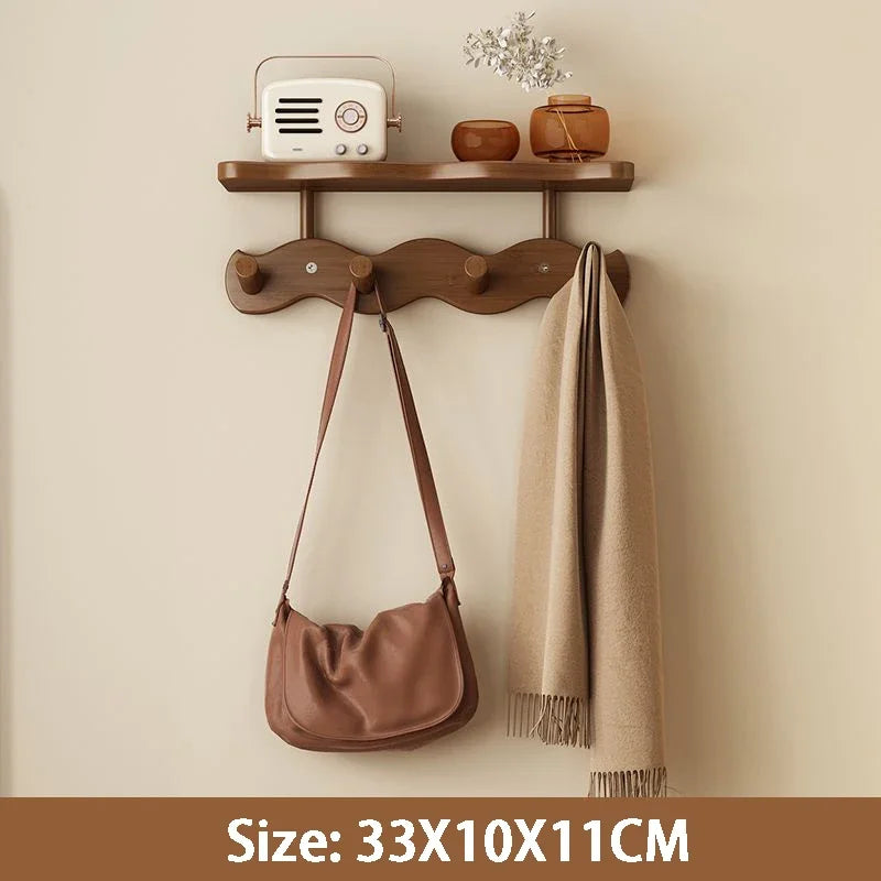 HomeHaven Wall Organizer – Wooden Shelf with Hanging Hooks