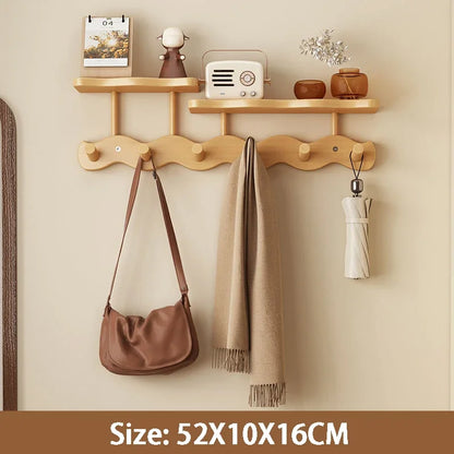HomeHaven Wall Organizer – Wooden Shelf with Hanging Hooks