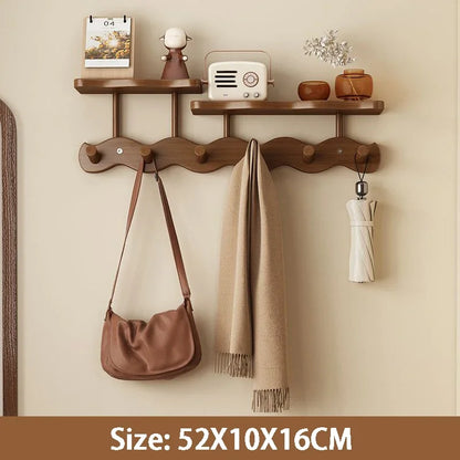 HomeHaven Wall Organizer – Wooden Shelf with Hanging Hooks