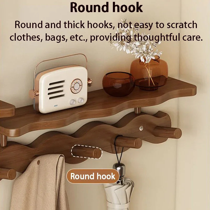 HomeHaven Wall Organizer – Wooden Shelf with Hanging Hooks