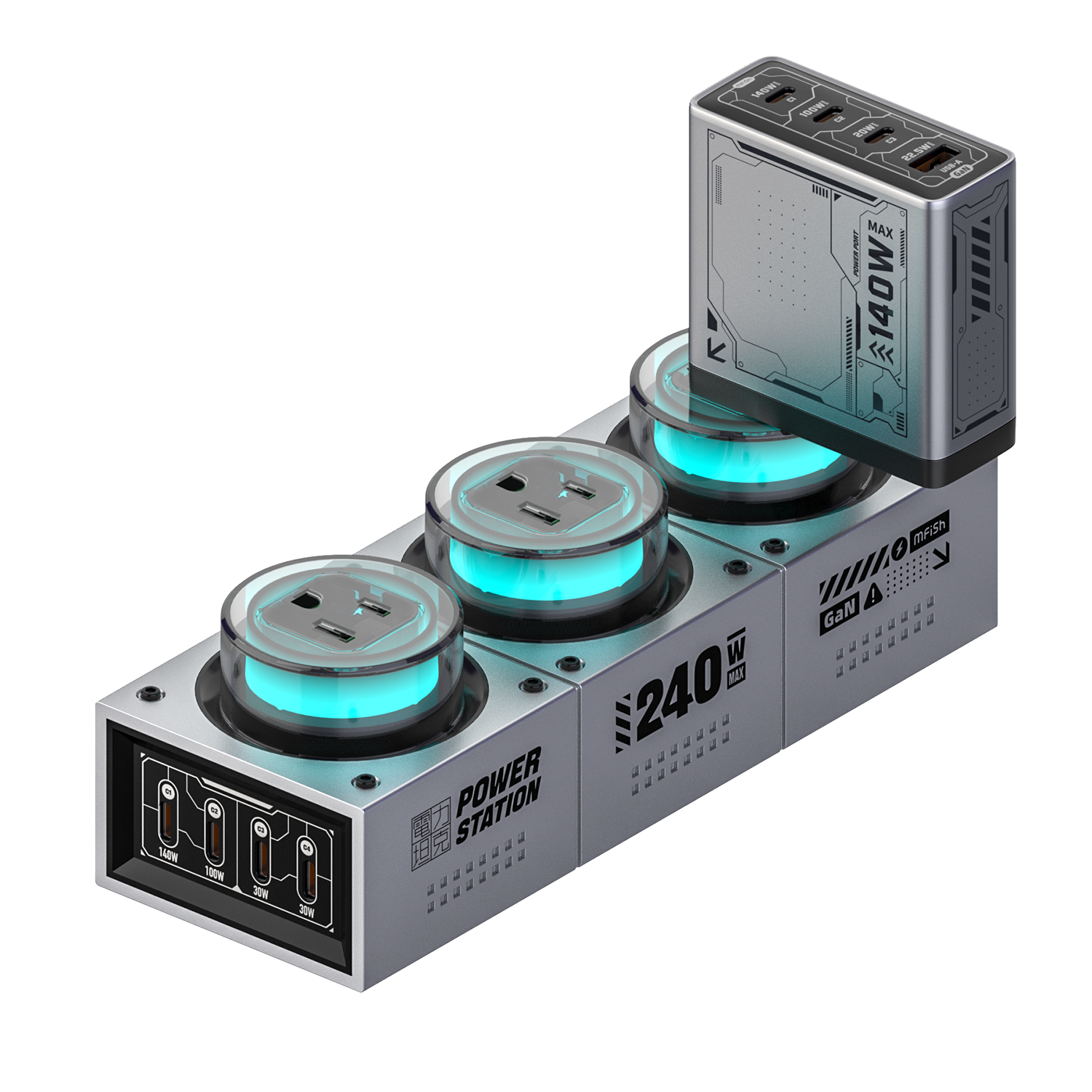 PowerForge 7-in-1 GaN Charging Hub (240W USB-C + AC Power)