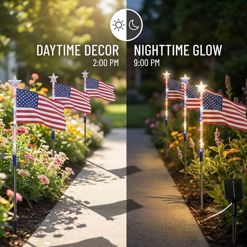 Solar American Flag Pathway Lights